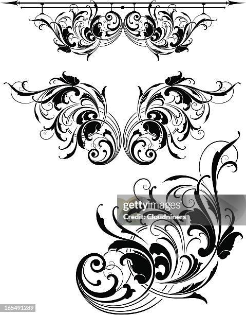 blackleaf scroll assortment - touching mirror stock illustrations
