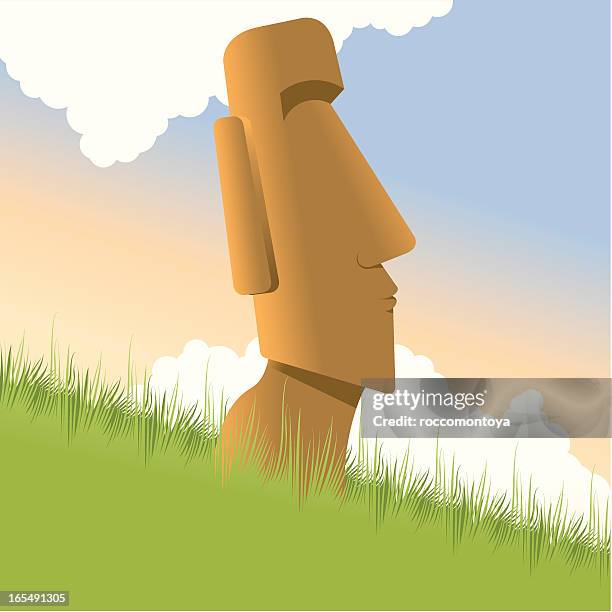 moai easter island - maui stock illustrations