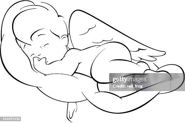 sleeping putto - baby angel wings stock illustrations