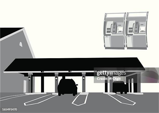 drive thru banking vector silhouette - atm machine white background stock illustrations