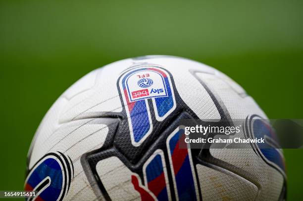 An official match day ball pitch side during the Sky Bet Championship match between Birmingham City and Millwall at St Andrews on September 02, 2023...