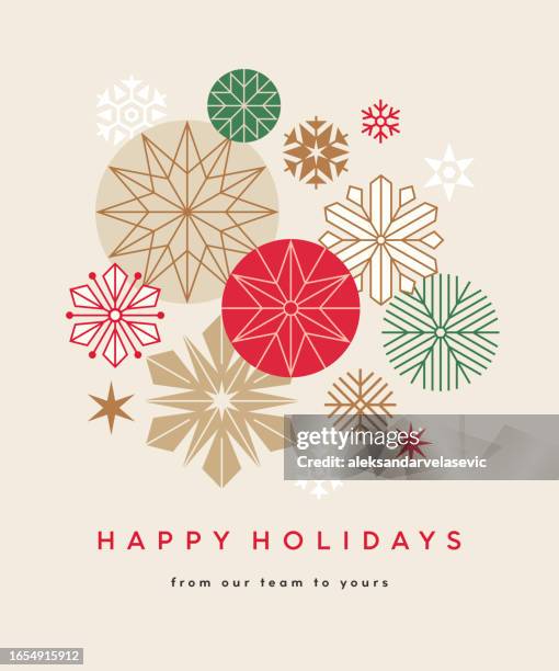 ilustrações de stock, clip art, desenhos animados e ícones de holiday christmas card with stars and snowflakes - christmas