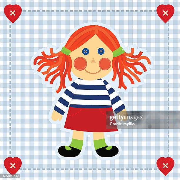 ragdoll - child sewing button stock illustrations