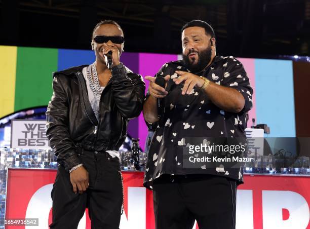 Roddy Ricch and DJ Khaled perform onstage during the "RENAISSANCE WORLD TOUR" at SoFi Stadium on September 01, 2023 in Inglewood, California.
