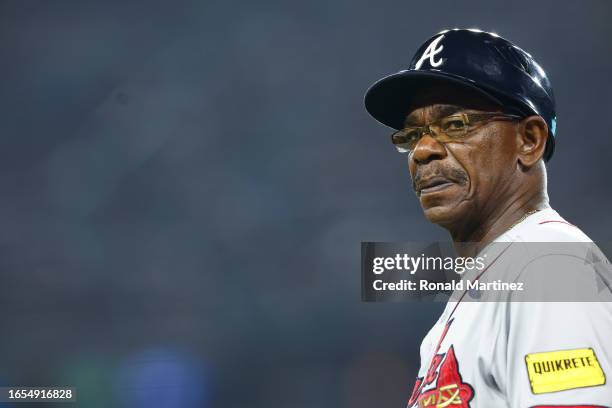 Ron Washington of the Atlanta Braves in the fourth inning at Dodger Stadium on September 01, 2023 in Los Angeles, California.