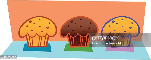 three muffins - baking muffins stock illustrations
