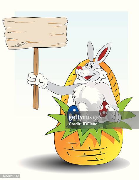 easter bunny with sign - easter basket stock illustrations