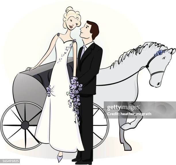 illustrazioni stock, clip art, cartoni animati e icone di tendenza di sposa di trasporto - cocchio