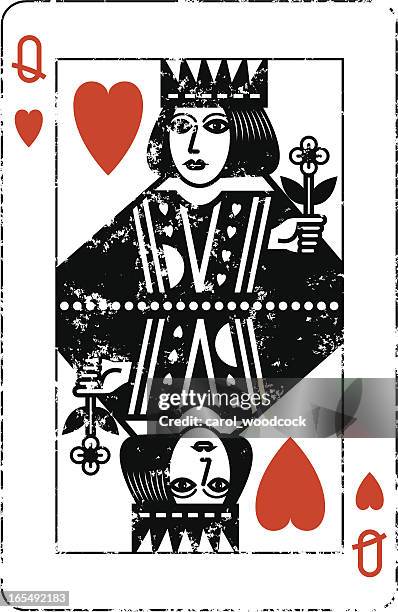 herzdame grunge - spielkarte dame stock-grafiken, -clipart, -cartoons und -symbole