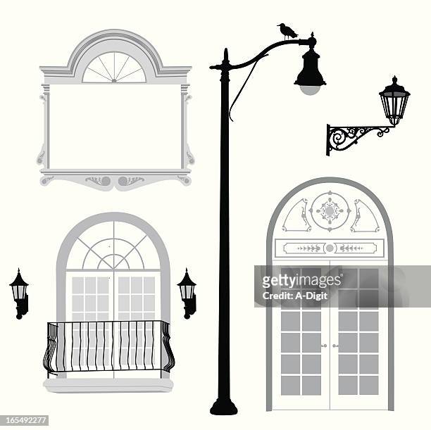 classic architecture vector silhouette - light through door stock illustrations