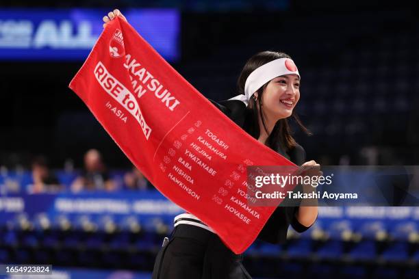Suzu Hirose celebrates the victory after the FIBA Basketball World Cup Classification 17-32 Group O game between Japan and Cape Verde at Okinawa...