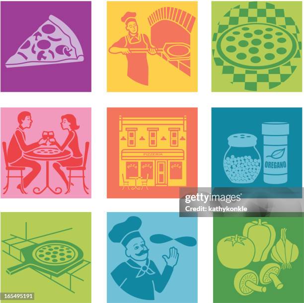 pizza parlor - sliced red pepper stock illustrations