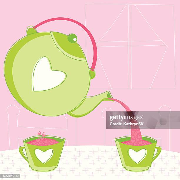 tea love for two - spilling stock illustrations