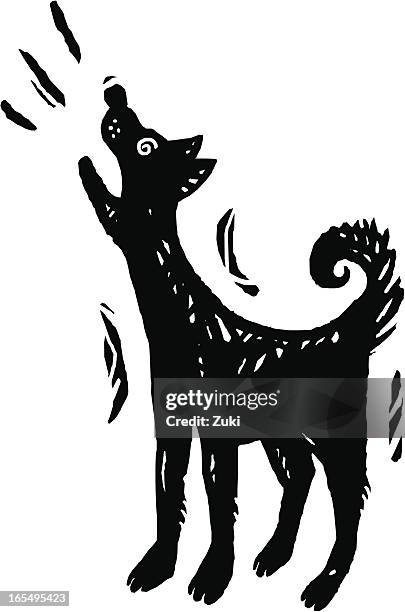 illustrations, cliparts, dessins animés et icônes de chien traineau howling - gravure sur bois