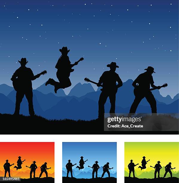 country group silhouette performing at night - country and western music stock illustrations