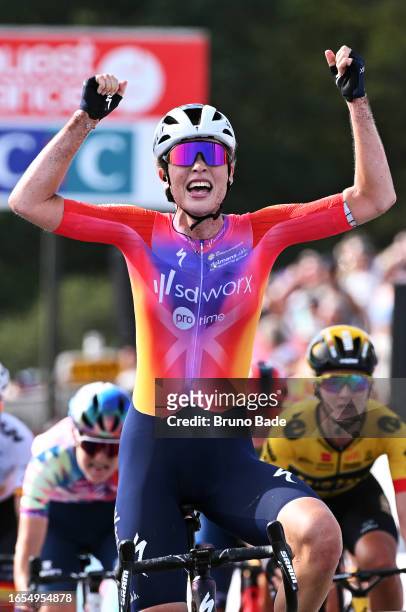 Mischa Bredewold of The Netherlands and Team SD Worx celebrates at finish line as stage winner during the 22nd GP de Plouay - Lorient- Agglomération...