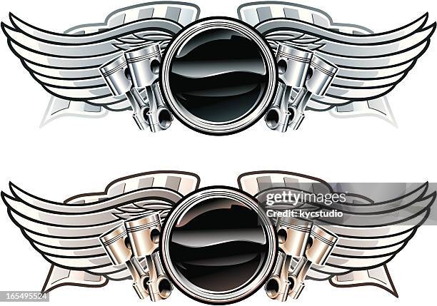 winged metallic racing emblems - piston stock illustrations
