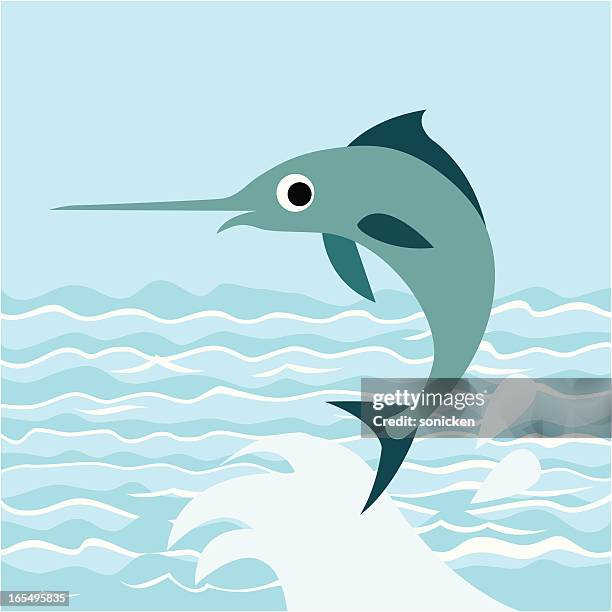 swordfish - fish jumping stock illustrations