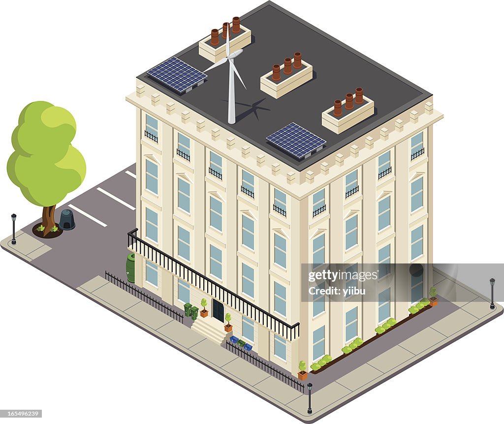 Isometric Victorian green or eco-friendly terrace