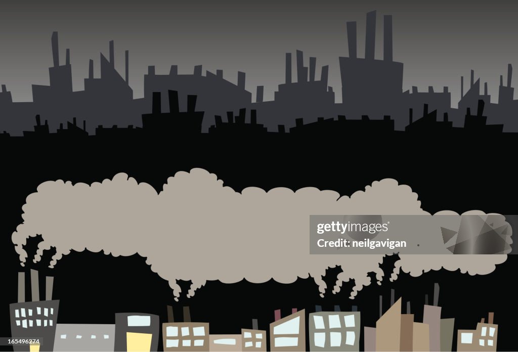Factory with smoke and skyline