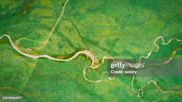 aerial view of dramatic landscape of sankoh prairie, gansu province, china - water whorl grass stock pictures, royalty-free photos & images