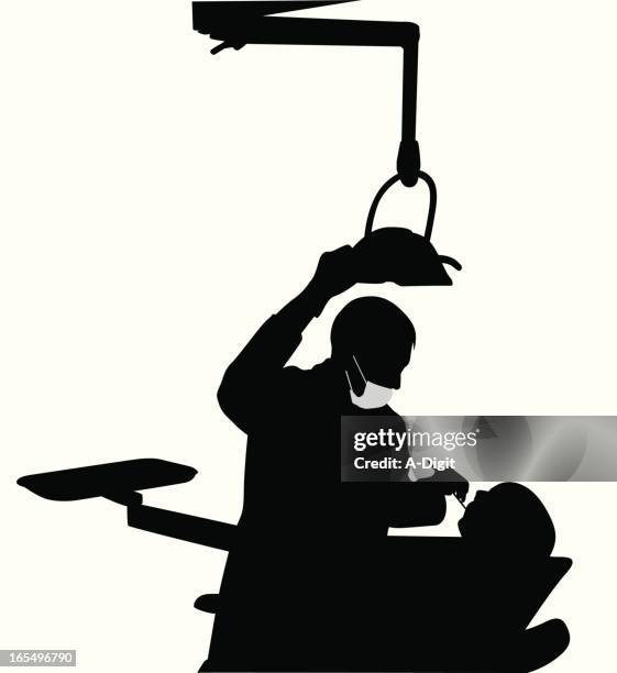 dentist at work vector silhouette - two chairs stock illustrations