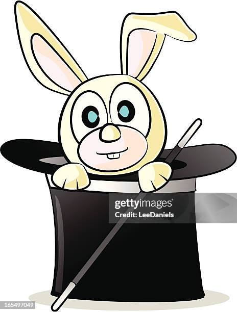 rabbit in a magic hat - rabbit hat stock illustrations