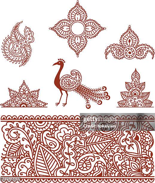 ilustrações de stock, clip art, desenhos animados e ícones de mehndi designs (vector - tatuagem de henna