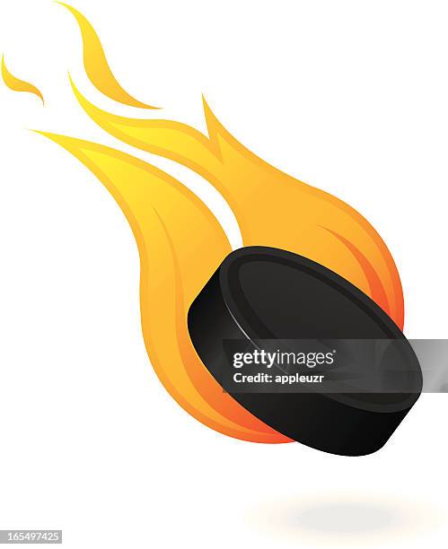 flaming hockey puck - hockey puck stock illustrations