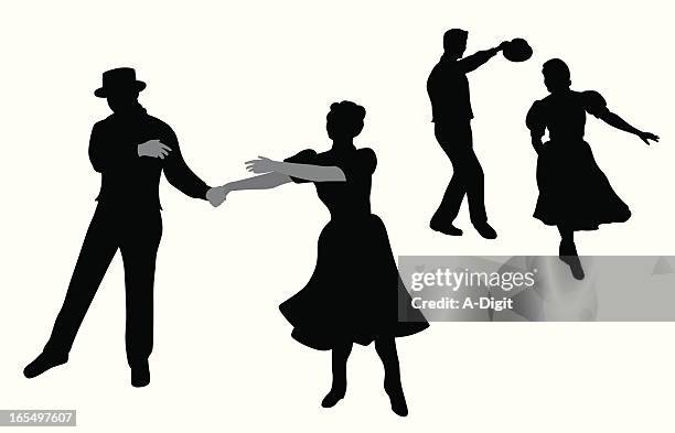 dancing couple vector silhouette - jive dancing stock illustrations