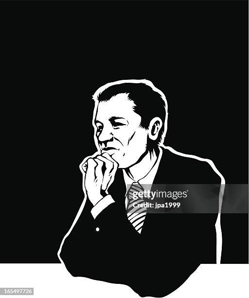 thinking business - middle aged man thinking stock illustrations