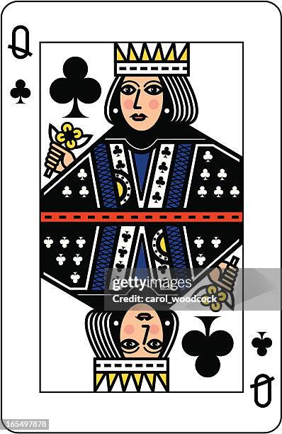 queen of clubs - spielkarte dame stock-grafiken, -clipart, -cartoons und -symbole