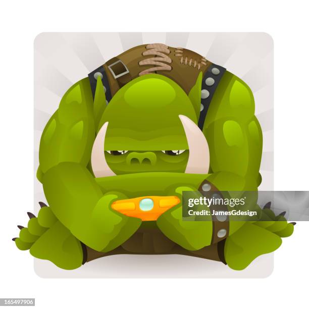 orc spielen sie ein videospiel - ogre fiktionale figur stock-grafiken, -clipart, -cartoons und -symbole