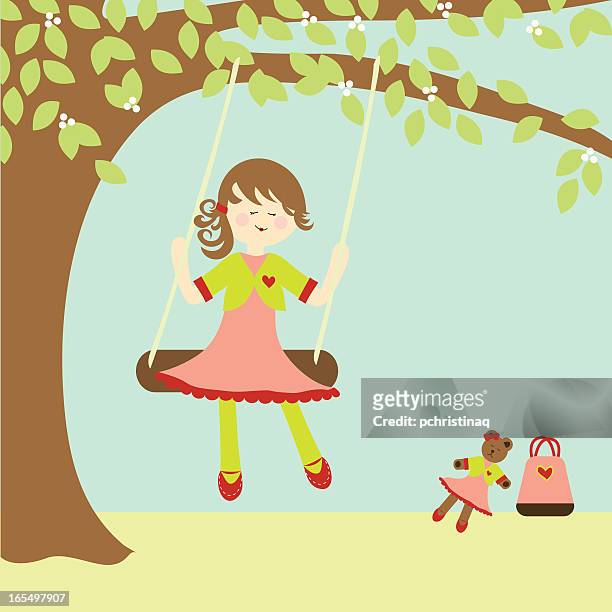 illustrations, cliparts, dessins animés et icônes de fille sur balançoire - girl swing vector