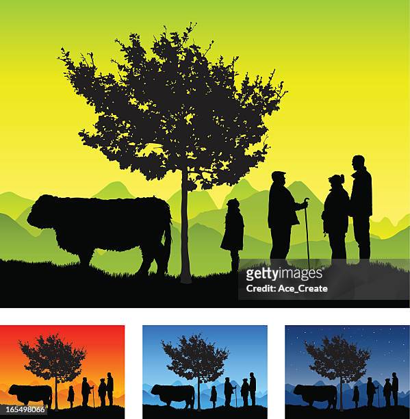 people on a farm silhouette - people standing in field stock illustrations