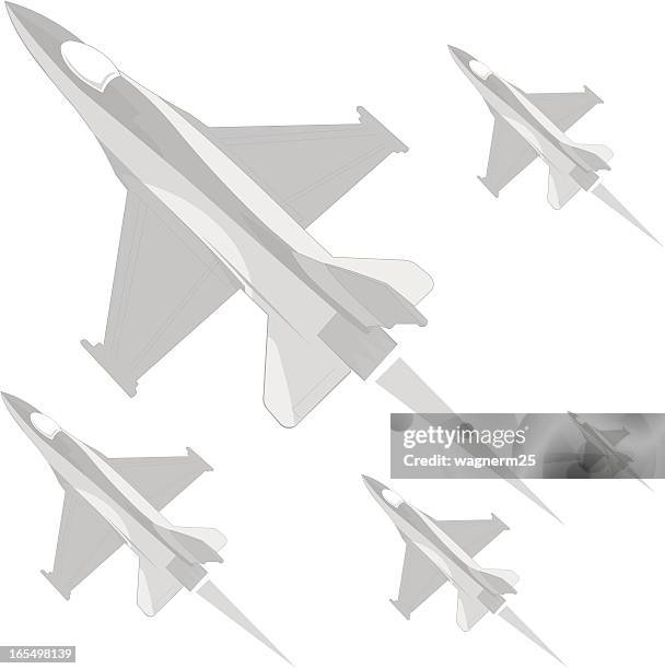 illustrations, cliparts, dessins animés et icônes de échelle de gris f16 - avion supersonique