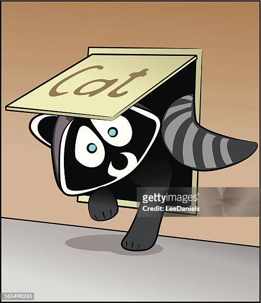 raccoon in the cat flap! - doggie door stock illustrations