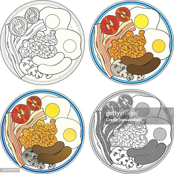 ilustrações, clipart, desenhos animados e ícones de café-da-manhã inglês completo - baked beans