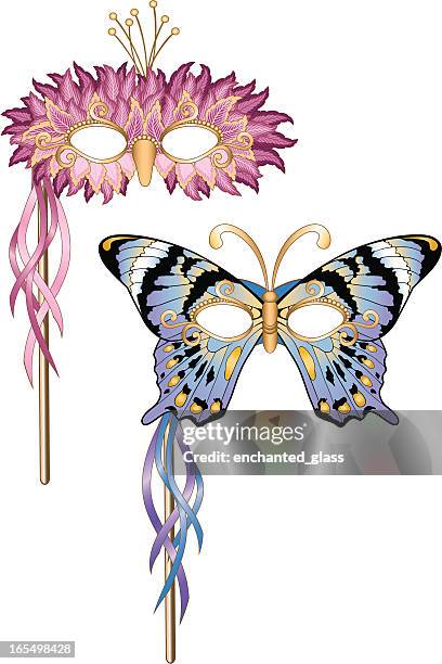 butterfly/bird mardi gras masquerade party masks - mardi gras mask stock illustrations