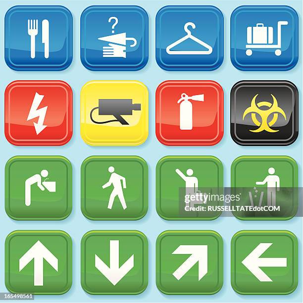 plastic travel icons - using fire extinguisher stock illustrations