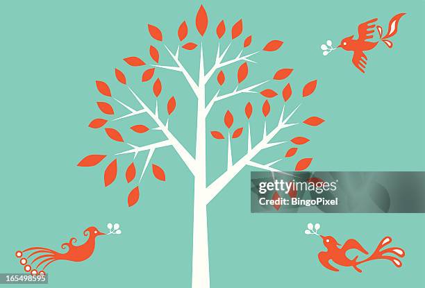 magic tree & birds - simple tree silhouette stock illustrations