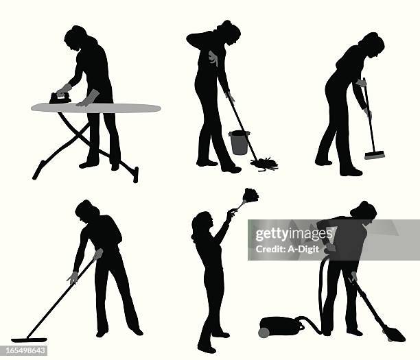 house chores vector silhouette - ironing board stock illustrations