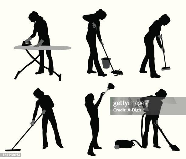 house chores vector silhouette - mop vector stock illustrations