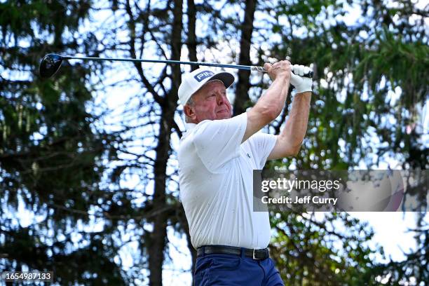 Billy Mayfair hits his first shot on the ninth hole during the second round of the Ascension Charity Classic at Norwood Hills Country Club on...