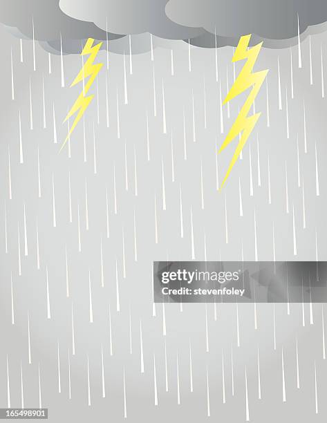 graphic illustration of rain, clouds and lightning bolts - monsoon stock illustrations