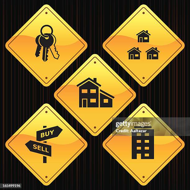 yellow signs - real estate - villa stock illustrations