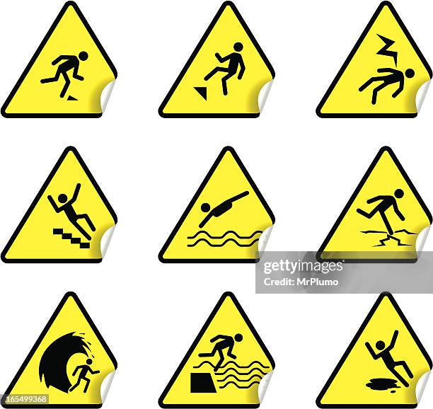 safety warning sticker set 3 - trip hazard sign stock illustrations