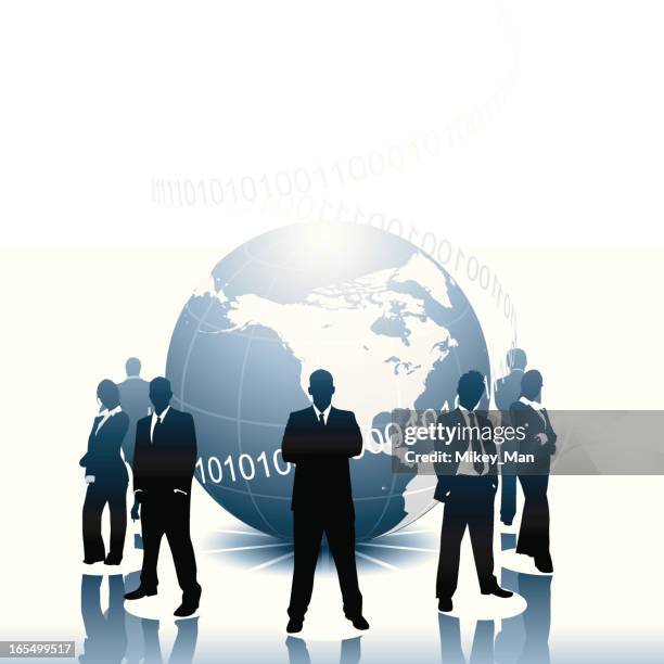 professionals standing in circle around a globe - plug troubles stock illustrations
