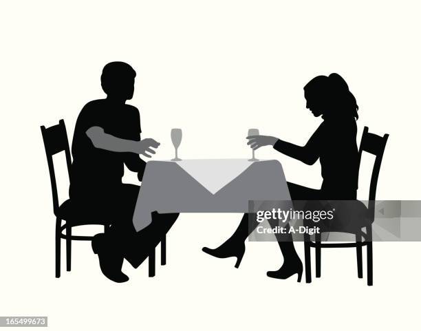 romantic dinner vector silhouette - table tablecloth stock illustrations