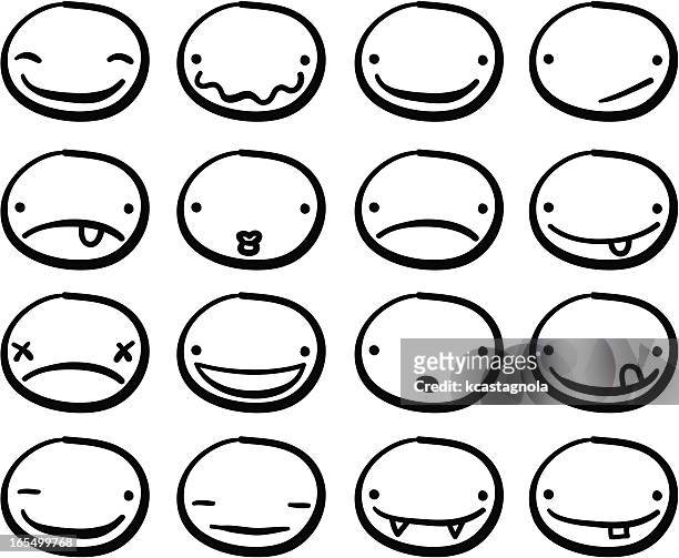 stockillustraties, clipart, cartoons en iconen met drawn faces with several different expressions - stralende glimlach